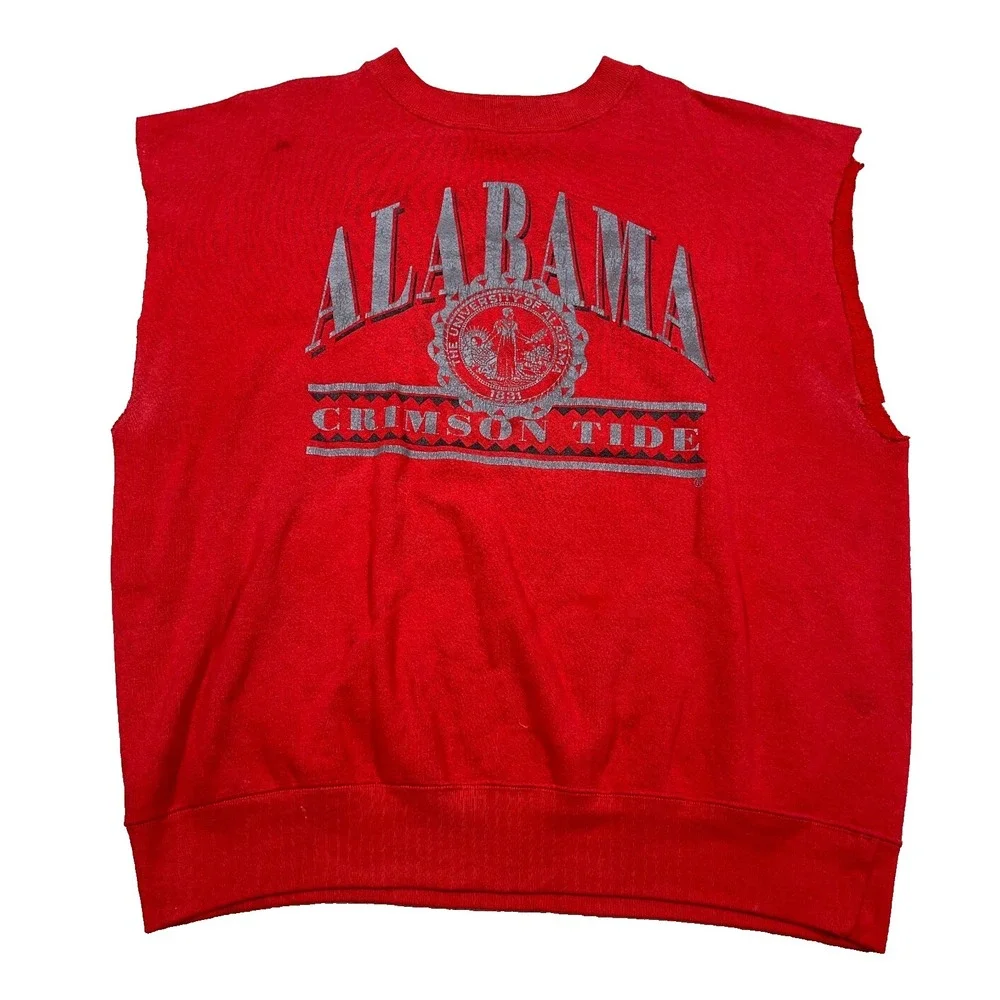 Vintage Alabama Crimson Tide Sweatshirt Men XXL Crewneck Cut Off Sleeveless Vest